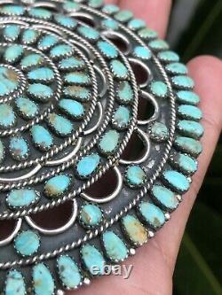 HUGE Navajo Larry Moses Begay Turquoise Cluster Sterling Silver Pin Pendant 70g