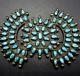Huge Old 1930s Vintage Zuni Sterling Silver & Turquoise Petit Point Manta Pin