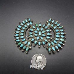 HUGE OLD 1930s Vintage ZUNI Sterling Silver & TURQUOISE Petit Point MANTA PIN