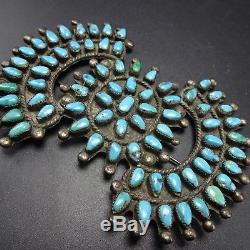 HUGE OLD 1930s Vintage ZUNI Sterling Silver & TURQUOISE Petit Point MANTA PIN