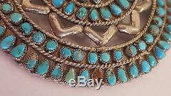 HUGE! OLD Vintage ZUNI Sterling Silver & Turquoise Petit Point PIN/PENDANT