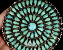 HUGE! Old Pawn Navajo PETIT POINT CLUSTER TURQUOISE Sterling Silver Pin BROOCH