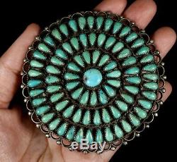 HUGE! Old Pawn Navajo PETIT POINT CLUSTER TURQUOISE Sterling Silver Pin BROOCH