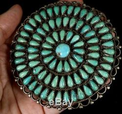 HUGE! Old Pawn Navajo PETIT POINT CLUSTER TURQUOISE Sterling Silver Pin BROOCH