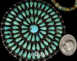 HUGE! Old Pawn Navajo PETIT POINT CLUSTER TURQUOISE Sterling Silver Pin BROOCH