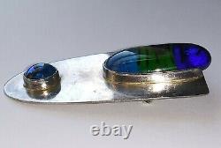 HUGE Old Pawn Navajo SIGNED Sterling Silver Blue INLAID Turquoise PIN / Pendant