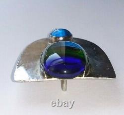 HUGE Old Pawn Navajo SIGNED Sterling Silver Blue INLAID Turquoise PIN / Pendant