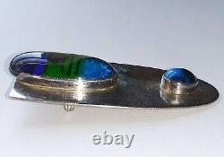 HUGE Old Pawn Navajo SIGNED Sterling Silver Blue INLAID Turquoise PIN / Pendant