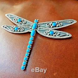 HUGE Sterling Sleeping Beauty Dragonfly Pin Pendant Handmade Signed Lee Charlie