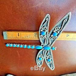HUGE Sterling Sleeping Beauty Dragonfly Pin Pendant Handmade Signed Lee Charlie