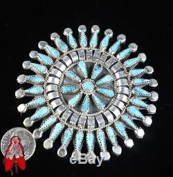 HUGE Tommy Lowe natural turquoise cluster sterling silver pendant pin Native