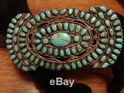 HUGE VINTAGE TURQUOISE SILVER NAVAJO ZUNI INDIAN PIN 4 x 2 signed BECENTI