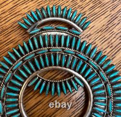 HUGE VINTAGE ZUNI PIN/BROOCH NEEDLEPOINT TURQUOISE EXCELLENT WORK UNSIGNED 31g