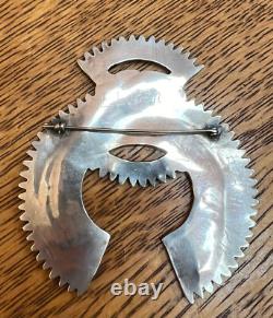 HUGE VINTAGE ZUNI PIN/BROOCH NEEDLEPOINT TURQUOISE EXCELLENT WORK UNSIGNED 31g