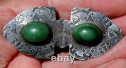 HUGE Very Old Pawn Navajo Sterling Silver & Turquoise Stones ARROWS Brooch Pin