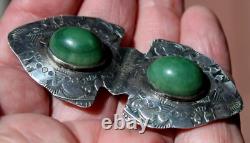 HUGE Very Old Pawn Navajo Sterling Silver & Turquoise Stones ARROWS Brooch Pin