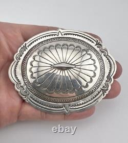 HUGE Vtg Suzie James Navajo Sterling Silver Stamped Concho Brooch Pin 3 3/8