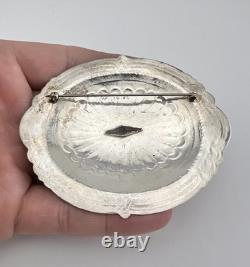 HUGE Vtg Suzie James Navajo Sterling Silver Stamped Concho Brooch Pin 3 3/8