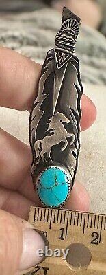 Hand Made Sterling Silver Feather Hat Pin With Turquoise