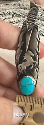 Hand Made Sterling Silver Feather Hat Pin With Turquoise