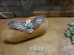 Hand Wrought Navajo Thunderbird Turquoise Sterling Brooch Pin Native Old Pawn