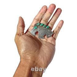 Hand-forged 1970s Navajo sterling silver bear Cerrillos Turquoise Pin Brooch