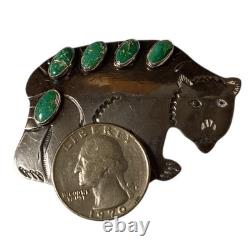 Hand-forged 1970s Navajo sterling silver bear Cerrillos Turquoise Pin Brooch