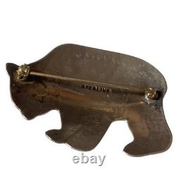 Hand-forged 1970s Navajo sterling silver bear Cerrillos Turquoise Pin Brooch