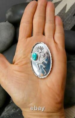 Handmade Native American Navajo Turquoise Sterling Silver Kokopelli Brooch Pin