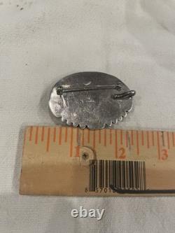 Handmade Native American Style Silver Brooch Pin with Turquoise Stone