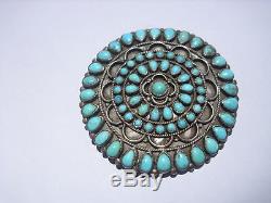 Handmade Navajo Sterling Silver Turquoise Cluster Pin 2 7/8 67 stones