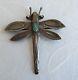 Handmade Old Pawn Navajo Sterling Silver & Turquoise Stone Dragonfly Brooch Pin
