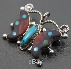 Handmade Sterling Silver Multi-Stone Inlay Butterfly Pendant/Pin