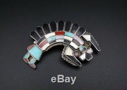 Handmade Zuni Inlay Rainbow Dancer Sterling Silver Pendant Brooch Pin OS476