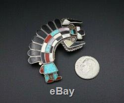 Handmade Zuni Inlay Rainbow Dancer Sterling Silver Pendant Brooch Pin OS476