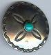 Handsome Vintage Navajo Indian Stamped Silver & Turquoise Pin Brooch