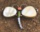 Harry H Begay Dragonfly Sterling Silver Mop Turquoise Coral Pin Brooch Pendant