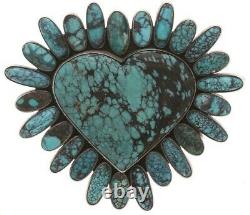 Heart Brooch Pin Sterling Silver Turquoise signed JF Della & Francis James