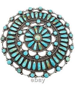 Heavy Unique Sterling Silver Native American Zuni Turquoise Pendant Pin Brooch