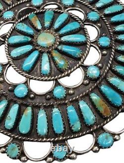 Heavy Unique Sterling Silver Native American Zuni Turquoise Pendant Pin Brooch
