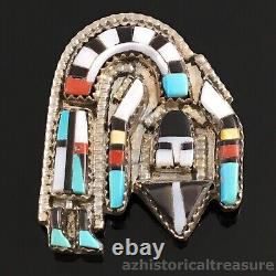 Herbert & Esther Cellicion Native American Zuni Silver Rainbow Man Pin Pendant