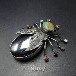 Herbert Ration NAVAJO Sterling Silver HEMATITE and Turquoise SPIDER PIN/BROOCH