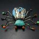 Herbert Ration Navajo Sterling Silver Turquoise Spider Arachnid Gem Pin/brooch