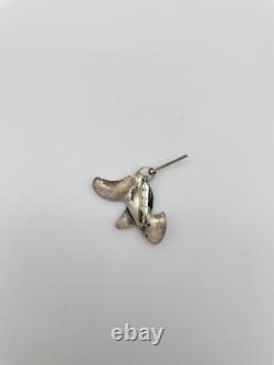 Herbert Tsosie Sterling Silver Turquoise Hummingbird Pin Vintage Native American
