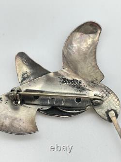 Herbert Tsosie Sterling Silver Turquoise Hummingbird Pin Vintage Native American