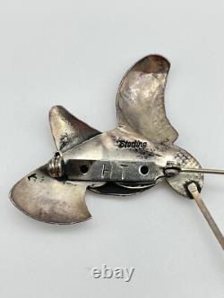 Herbert Tsosie Sterling Silver Turquoise Hummingbird Pin Vintage Native American