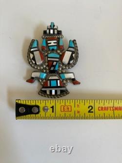 Herbert and Esther Cellicion Zuni Large Knifewing Inlay Brooch Pendant