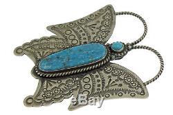 Herman Smith, Pin, Pendant, Kingman Turquoise, Butterfly, Silver, Navajo, 3'