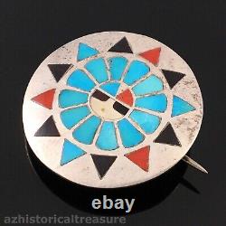 Hesser Lanyate- Native American Zuni Silver Multi-stone Inlay Sun Pin Pendant