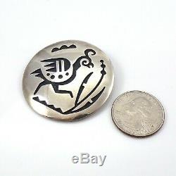 Hopi Crafts Native American Sterling Silver Quail Overlay Pendant Pin LFH4
